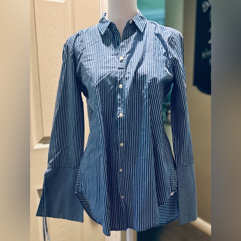LOFT Navy Striped Button-Down Shirt